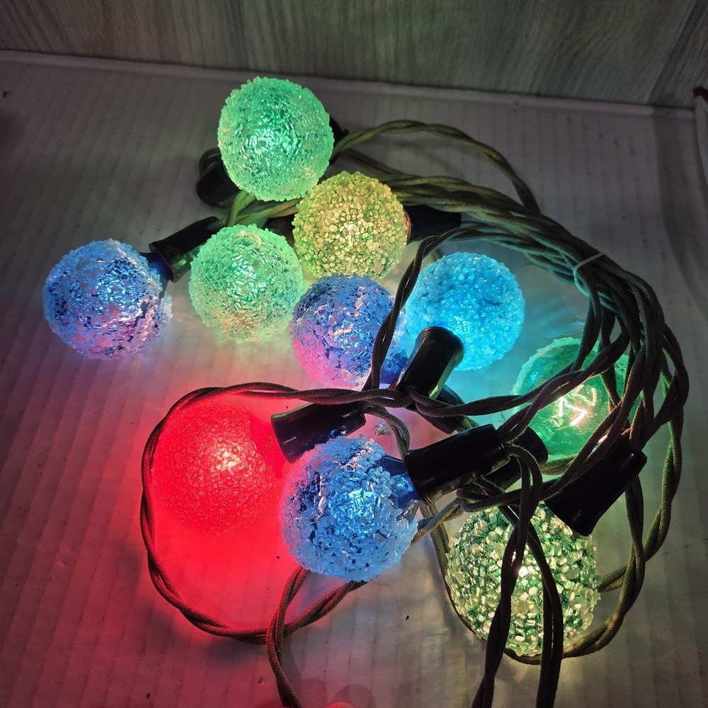Vintage Charm Sparkle ICE Christmas 10 LIGHTED ICE String Bulbs SNOWBALL WORKS